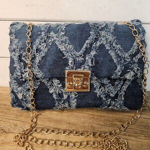 Blue Denim Jean Patchwork Crossbody Handbag Purse